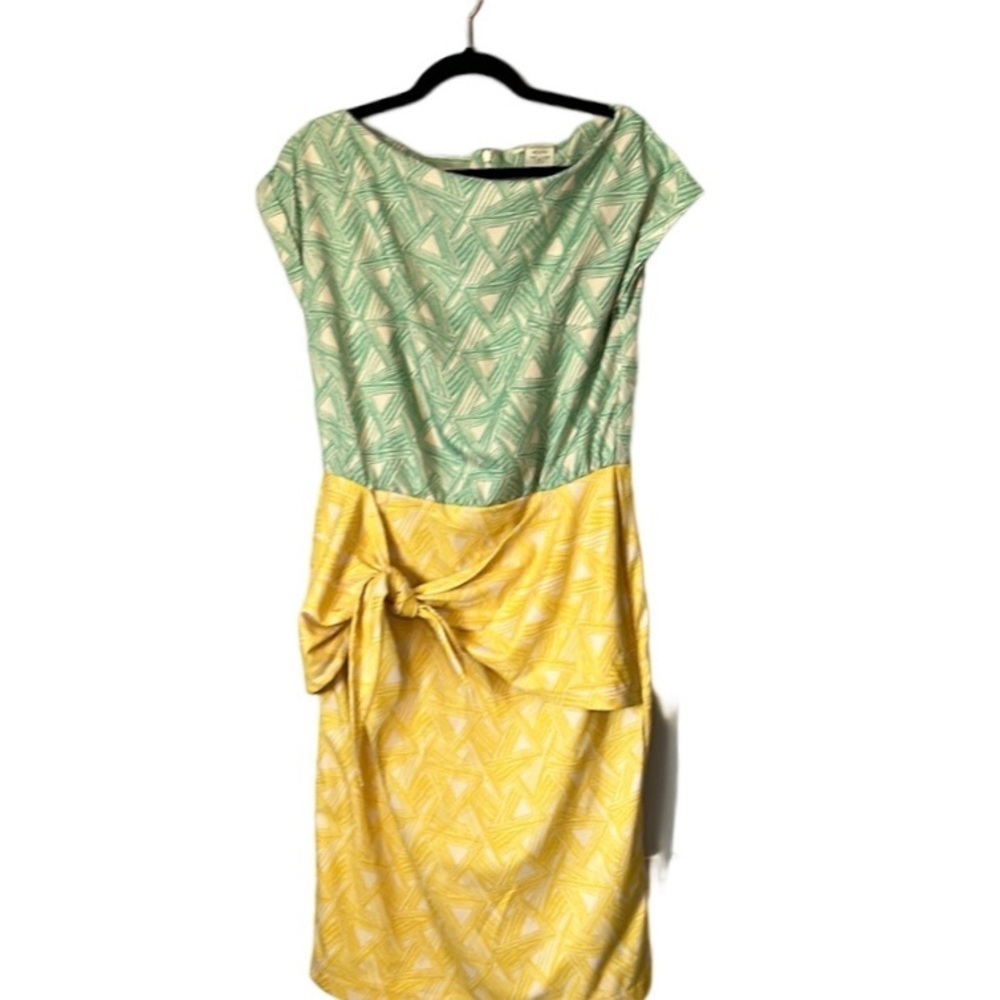 Shabby Apple vintage style yellow and green front tie dress size 10/12